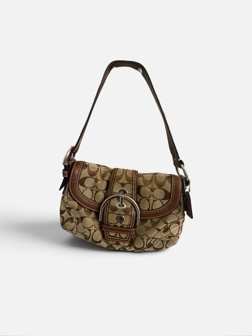 Coach Soho Khaki and Brown Signature Canvas Shoulder Bag